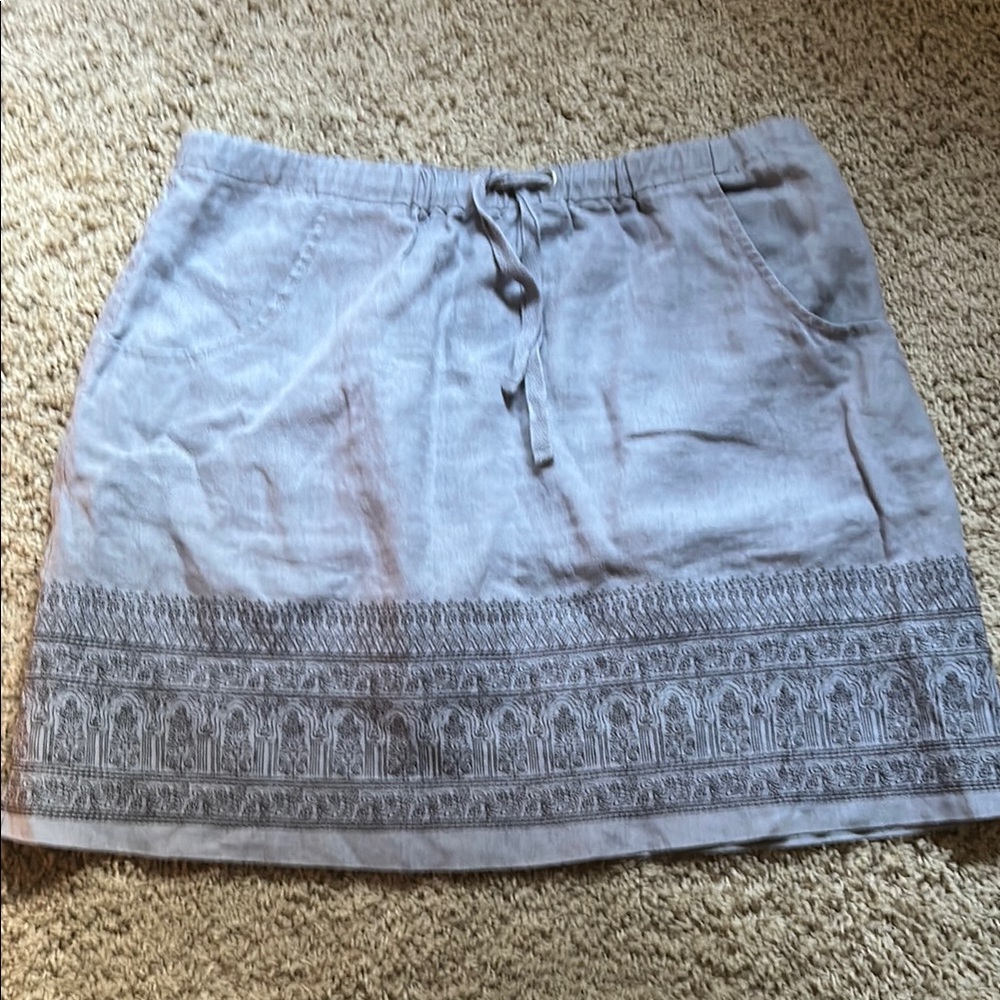 Garnet Hill gray Mini Skirt Casual Resort Wear 100% linen sz 6